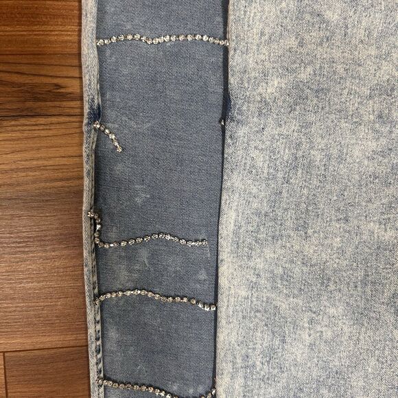 Y2K Acid Wash Rhinestone Cutout Jeans 18W Festival Baddie Distressed - Picture 5 of 11